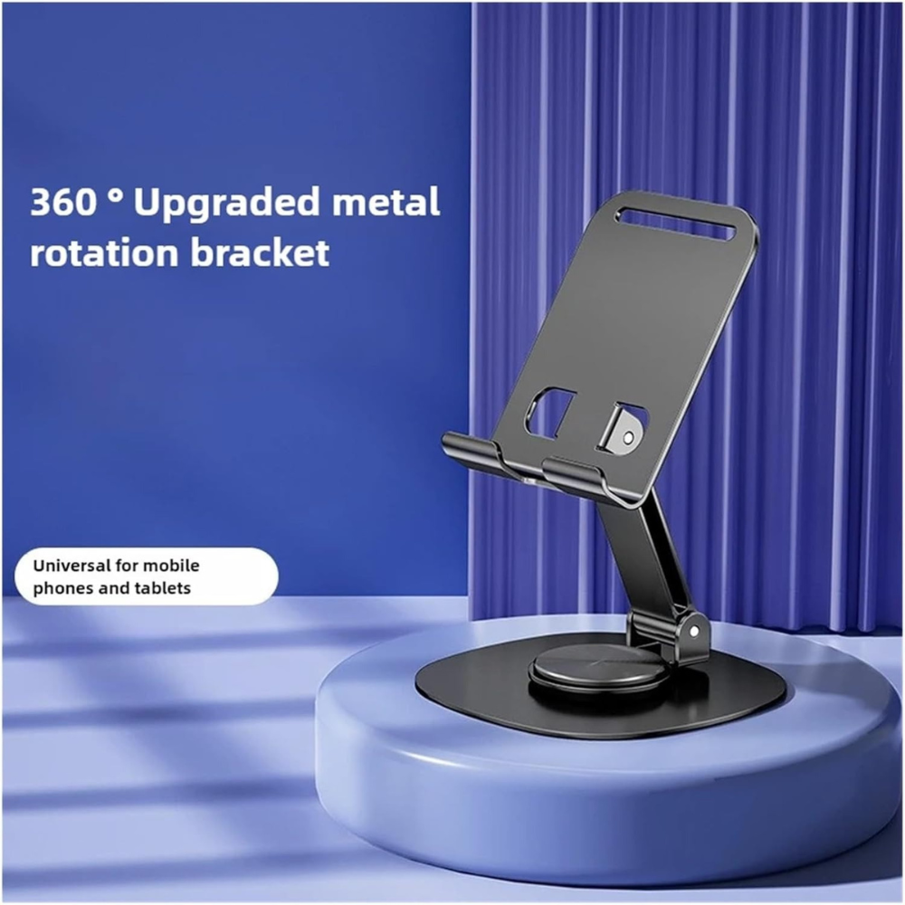 Premium 360° Adjustable Metal Mobile & Tablet Stand | Foldable Desk Holder with Anti-Slip Base