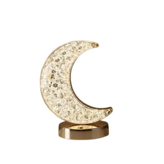 Crystal Moon Table Lamp with Metal Base – 3 Color Dimmable LED USB Rechargeable Night Light