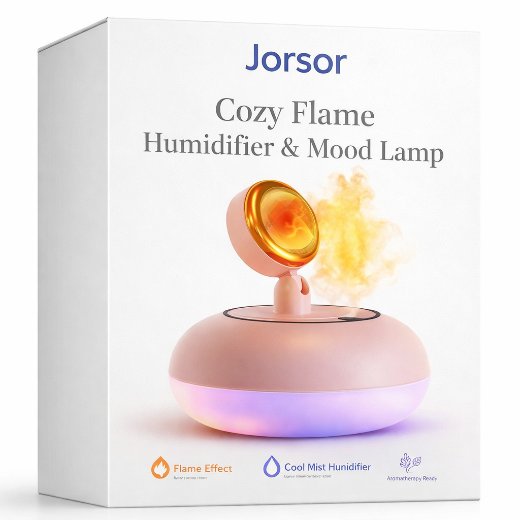 Flame Effect LED Lamp with Cool Mist Humidifier – 2-in-1 Ambient Light Air Purifier for Bedroom, Office & Home Décor
