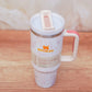 Stanley Quencher H2.0 Tumbler 1.18L – White Marble Pink Accent | Insulated Stainless Steel Travel Mug with Handle & Straw