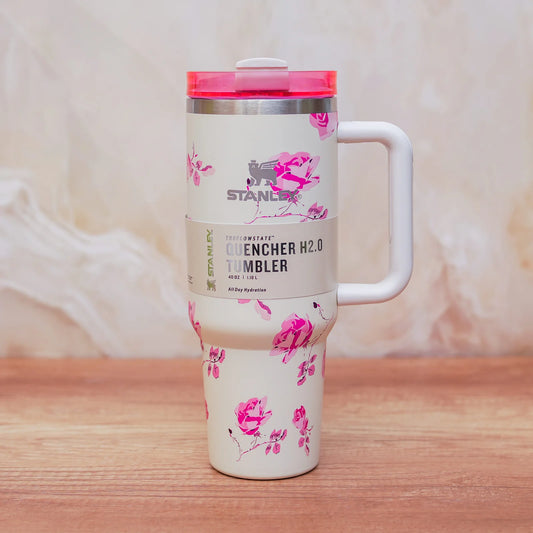 Stanley Quencher H2.0 Tumbler 1.18L – Pink Floral Print with Handle & Straw