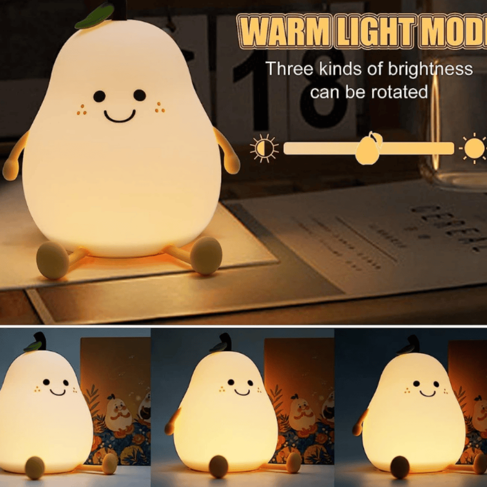 Pear Silicone LED Lamp – Rechargeable Touch Control Night Light for Bedroom & Home Decor