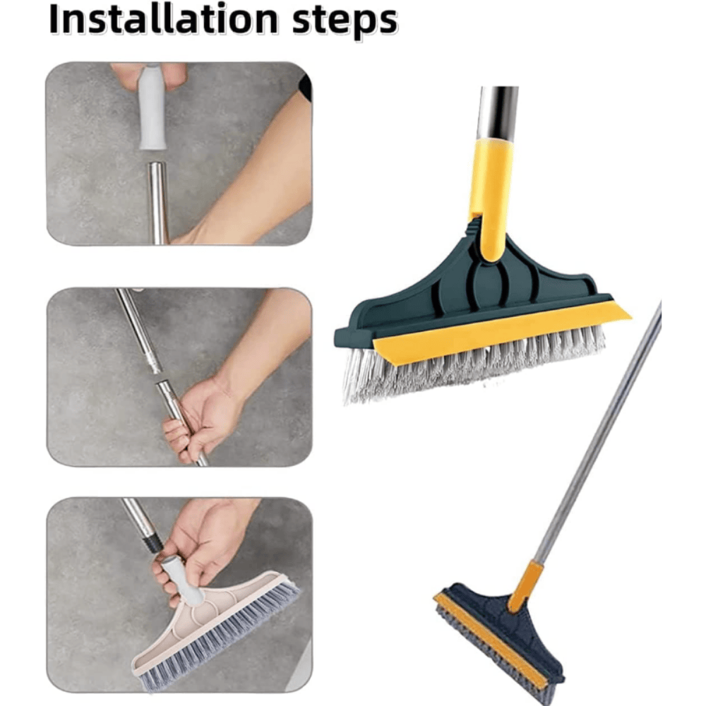 Premium 2-in-1 Floor Wiper and Cleaning Brush with Long Handle