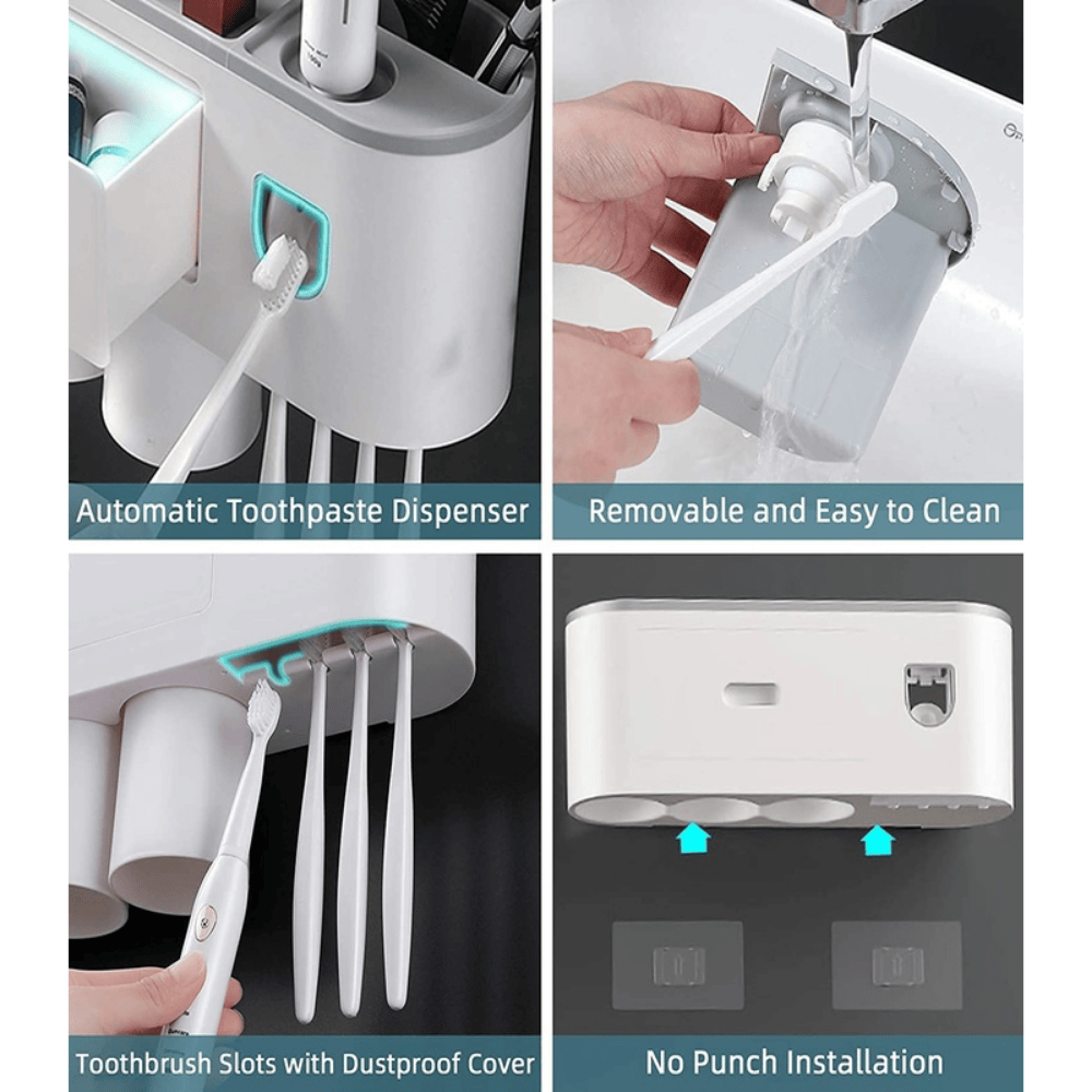 Wall Mounted Toothbrush Holder with 3 Cups and Storage Drawer – Bathroom Organizer