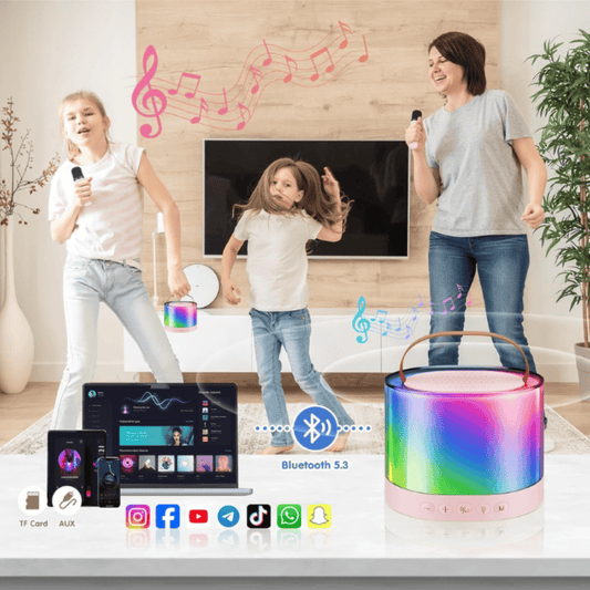 K52 Bluetooth Speaker with Dual Wireless Microphones – Portable Karaoke System with LED Lights