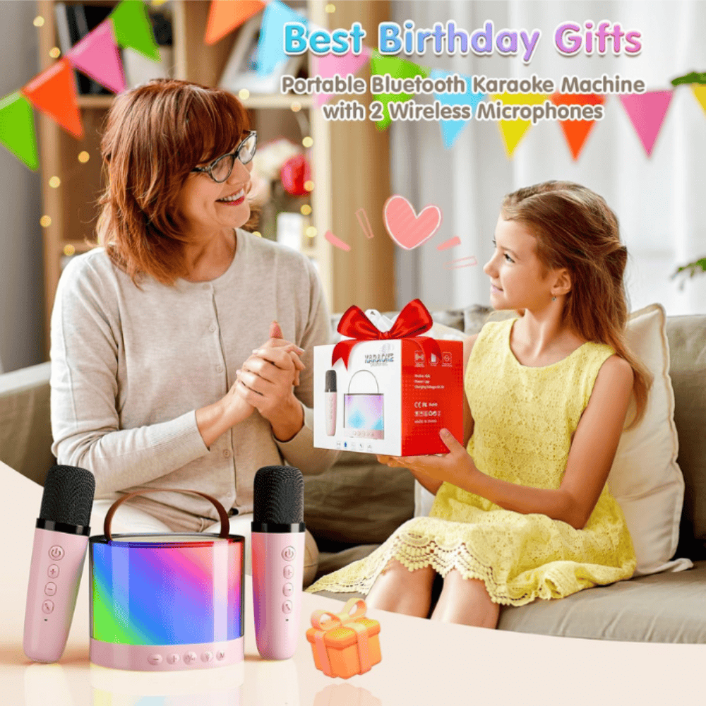 K52 Bluetooth Speaker with Dual Wireless Microphones – Portable Karaoke System with LED Lights