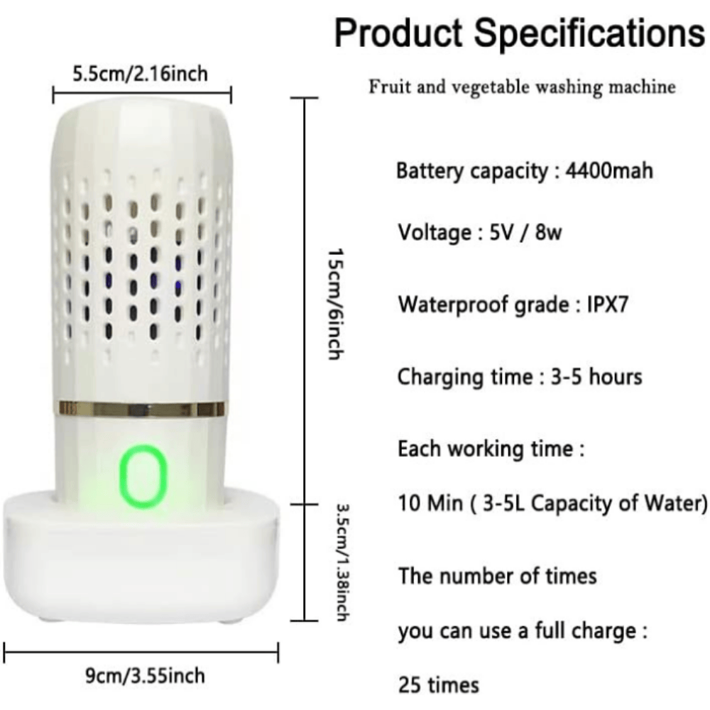 Wireless Fruit and Vegetable Cleaner | Portable Food Purifier for Pesticide and Bacteria Removal