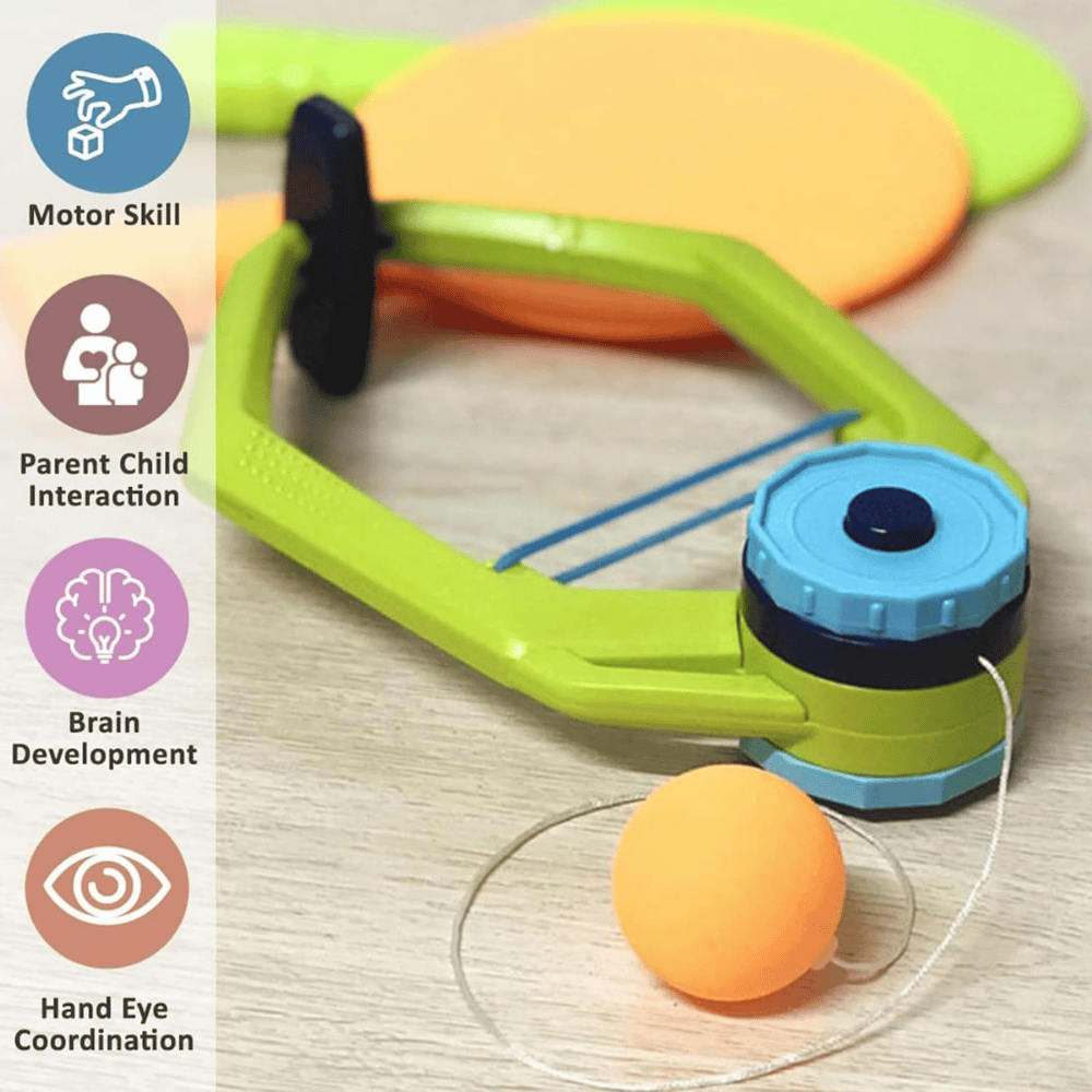 Kids Ping Pong Training Set with Adjustable Elastic String – Indoor Table Tennis Practice Kit with 2 Paddles & 6 Balls