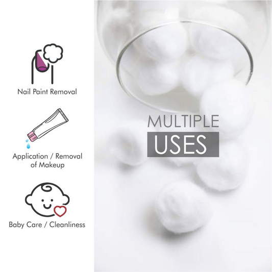 Tulips 100% Pure Cotton Balls – White, Pack of 2 | Soft & Absorbent for Skincare, Baby Care, and First Aid