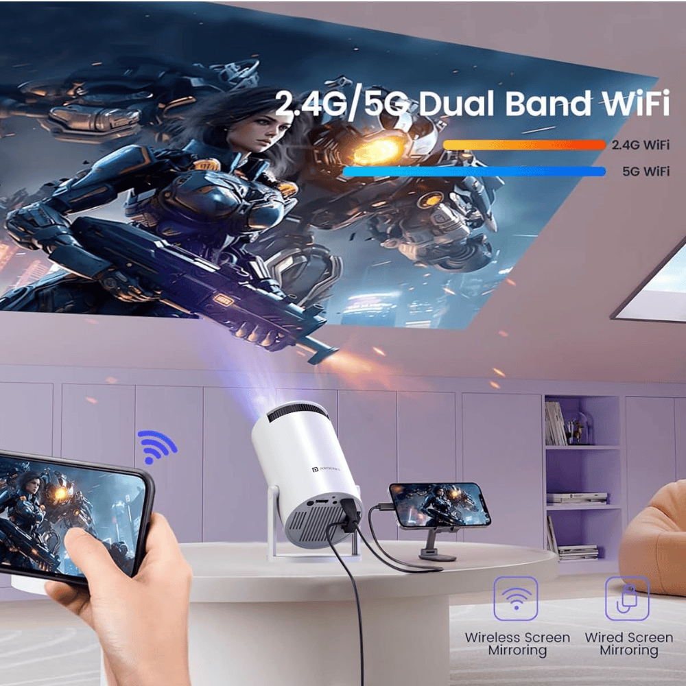 PRIDAX Beam P400 Projector (White) - Full HD Smart Portable
