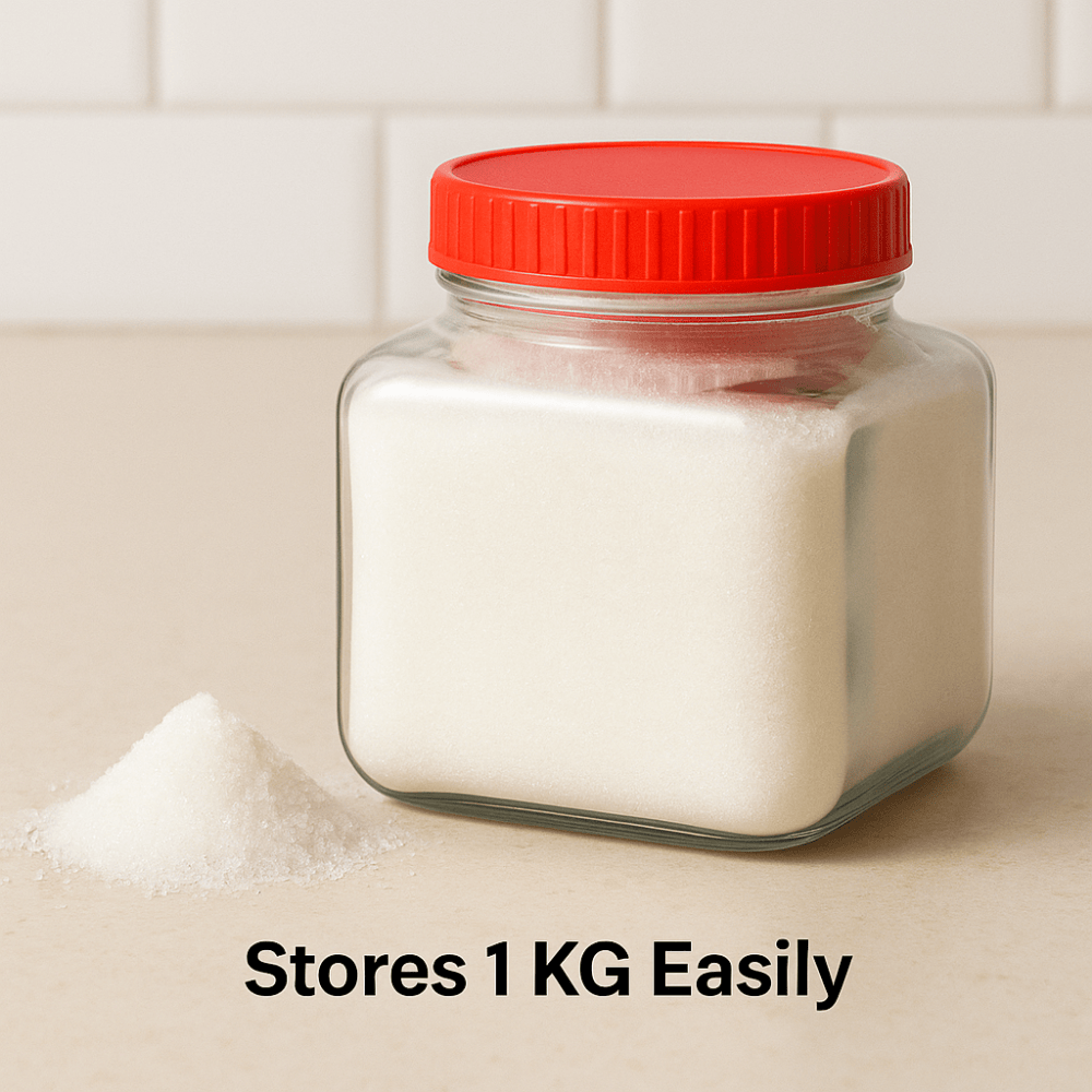 Yera 1kg Square Glass Storage Jar with Red  Cap – Airtight Kitchen Container