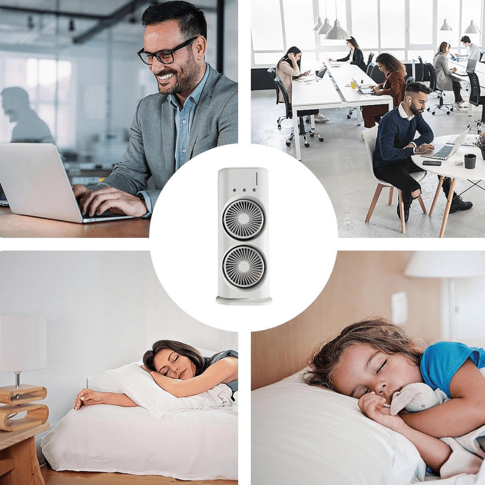 Double-Sided Cooling Fan – Dual Airflow, Portable Table & Desk Fan with LED Lights for Home, Office & Outdoor Use