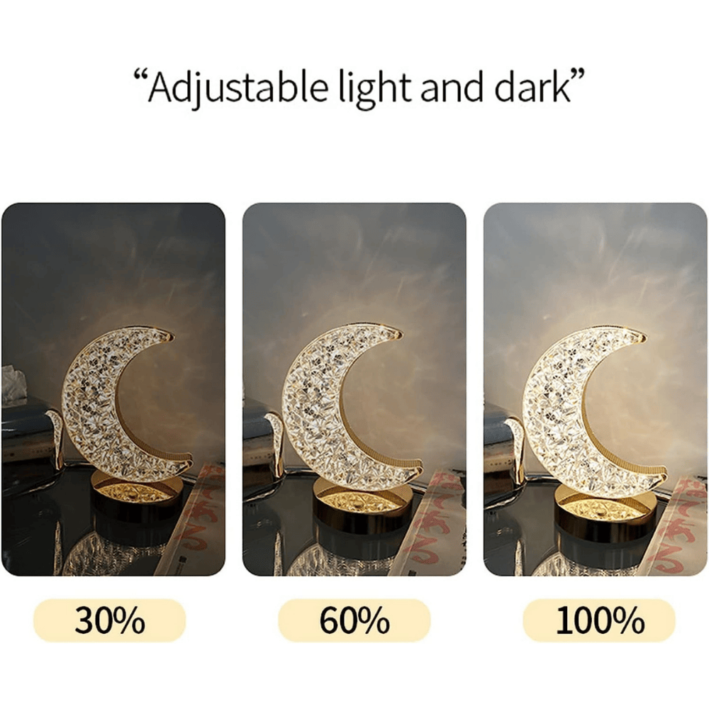 Crystal Moon Table Lamp with Metal Base – 3 Color Dimmable LED USB Rechargeable Night Light