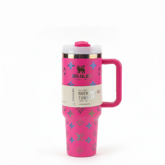 Hot Pink LV Monogram Insulated Stanley Tumbler – 1.18L Stainless Steel Travel Mug with Handle | Premium Designer Print